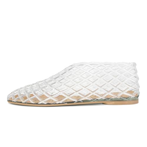 Image of Jelly Mesh Ballet Flats for Women Fishnet PVC Clear Hollow Jellies Sandals Comfortable Beach Ballerina Flats Shoes