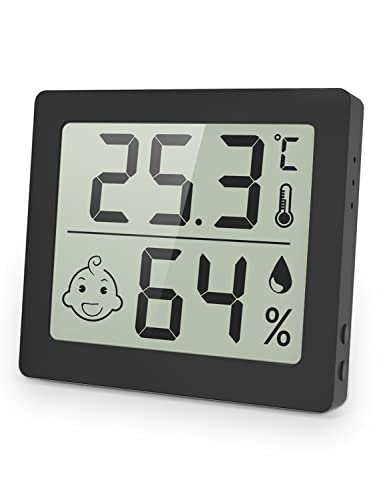 Pitasha Digital Hygrometer Indoor Thermometer Humidity Meter Room Thermometer with Accurate Temperature Humidity sensor for Baby Room Office (Black)