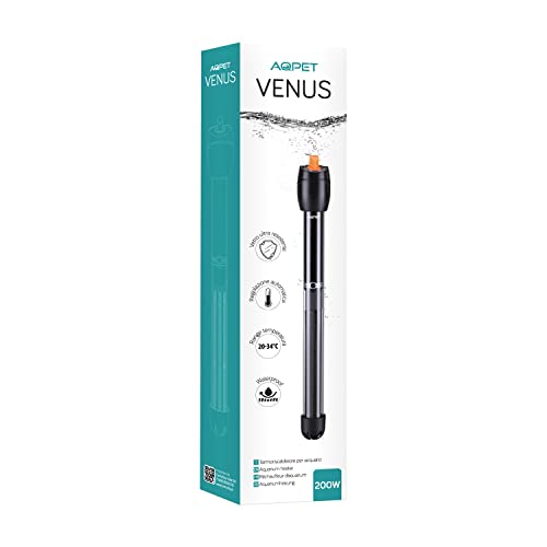 AQPET VENUS Riscaldatore Termoriscaldatore per Acquario in vetro Infrangibile Termostato regolabile, 200 Watt Lunghezza 36 cm
