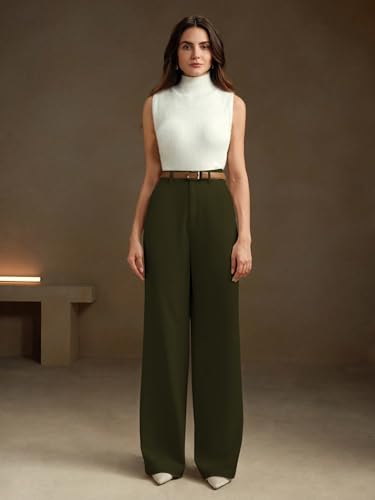 Image of KERI PERRY Trousers for Woman Pants Women's Formal Office Korean | Black Beige Track Pant | Straight | Cotton Spandex Stretchable Trouser | High-Waisted Bottom Wear