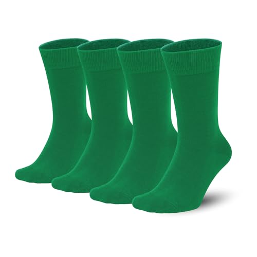 Sakusock Mens Colorful Combed Cotton Crew Socks Dress Neon Vivid Color Crazy Fashion Socks 4-PACK (7-10 Green)