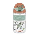 Nuby Thirsty Kids Flip-it Bolt Toddler Cup with Push-Button Locking Flip-Top, Free Flow Silicone Spout, Easy-Grip Band & Durable Base – Spill-Resistant Cup for Home or On-the-Go - Safari