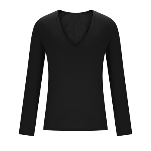Mens Deep V Neck T-Shirts Long Sleeve Thermal Undershirt Stretch Underwear Muscle Fit Low Cut Workout Slim Fit Top2