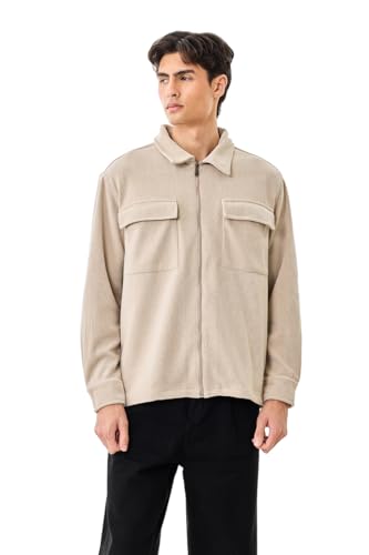 Image of SNITCH Men Casual Jacket | Regular Fit Textured Pattern With Lapel Collar & Full Sleeve | Polyester Blend Zip Closure For Everyday Street Style & Layering