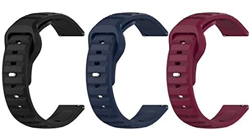 TenCloud 3 Pack Bands Compatible with OnePlus Watch/OnePlus Watch 2 46mm Bands 22mm Breathable Lightweight Replacement Sweat Resistant Sport Band (Black+Wine Red+Blue)