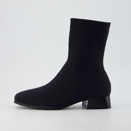 CUSHIONAIRE Women's Russel Knit Ankle Boot with Block Heel +Memory Foam, Wide Widths Available2