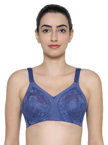 Image of Triumph International Doreen Bra For Women Non Wired Non Padded Wireless Bra Full Coverage Raschel Lace Lingerie Classic High Center Bridge Support Wide Straps Big Cup Bra for Larger Busts Pack Of 1
