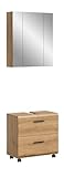xonox.home – Badkombination Ice auf Rollen 60x185x30 cm in Artisan Oak Nachbildung – 2-teiliges Set mit flexiblem Roll-Unterschrank & Spiegelschrank – Natürliche Optik, rustikal & platzsparend