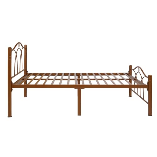 Image of Alto Metal Single Size Bed Without Storage | Wrought Iron Single Bed with Headboard & Footboard| Sturdy Powder Coated Platform Cot for Bedroom, Living Room, (Alto Brown)
