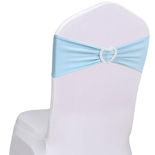 Fbewom Blue Chair Sashes 60 Pack Spandex Baby Blue Chair Sashes for Wedding Blue Sashes for Chairs with Heart Buckle Slider for Banquet Party Decorations