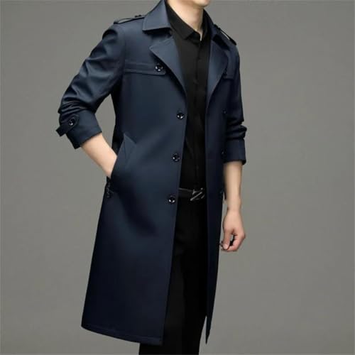 Men Business Casual Trench Coat Long Sleeve Lapel Solid Double Breasted Slim Fit Outerwear2