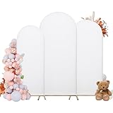 Picture of Wedding Arch Covers Arch Backdrop Cover Arch Stand Covers 7.2FT 6.6FT 6FT Set of 3 Arch Cover Spandex Fabric Stretchy Backdrop for Wedding Birthday Party Decoration Baby Shower (White, Cover Only)