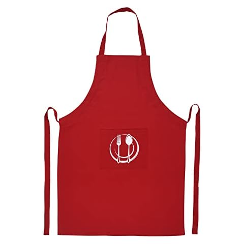 Urban Villa Unisex Apron with Printed Pockets Red Color Heavier Quality Everyday Use Over Sized 24 by 36 inches Cover