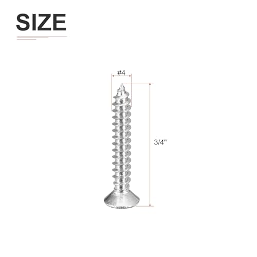 Image of DTGN 200Pcs #4x3 /4 Flat Head Wood Screws, 304 Stainless Steel Phillips Self Tapping Screws - Good for Woodworking, Furniture - Silver