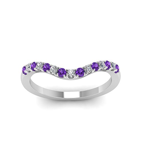 Purple Amethyst & White CZ Diamond 18k White Gold Over .925 Sterling Silver Curved Engagement Wedding Band Ring For Womens2