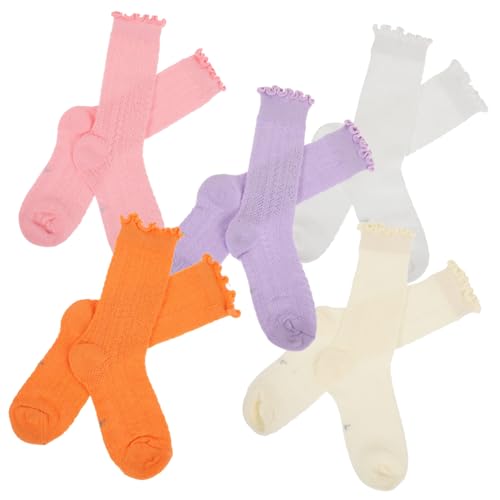 LIFKOME 5pairs Boys and Girls Cotton Socks for Toddlers Girls Ankle Socks Soft Breathable