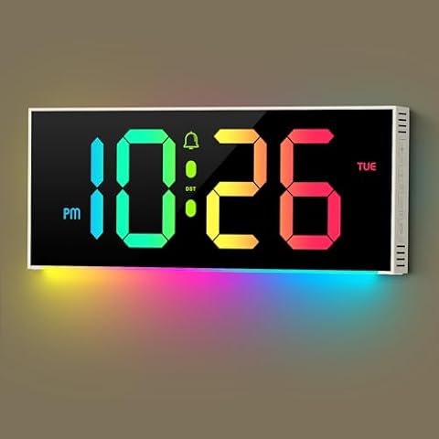 Abovsare Digital Clock, Alarm Clock with 12 RGB Colors Changing Remote Control, 13" LED Clocks with Night Lights for Living Room Bedroom Office Wall Decor, White(Adapter Include) Cover