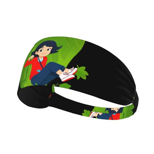 Elastic Sports Headband Hairband BROLEO Little girl climbing strawberries Printing Quick Drying, Moisture Wicking