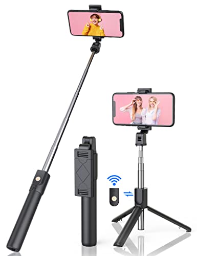 Jumkeet Perche Selfie Bluetooth, 3 en 1 Mini Trépied Smartphone Monopode Selfie Stick Télescopique avec Télécommande Matériau Alliage d'Aluminium pour iPhone 13 12 11 Pro Max/XS/XR/X/8 Samsung, Huawei