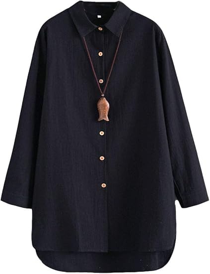 Minibee Women's Cotton Shirts Tunics Hi Low Tops Boyfriend Button Down Blouse