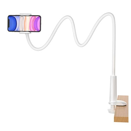 VIVI MAO Cell Phone Holder Bed Gooseneck Mount, 110cm Flexible Long Arm Phone Clamp Clip Stand for Desk, Universal 360° Lazy Bracket Compatible with iPhone 12/11/Xs Max and Other 3.5"~6.5" Devices