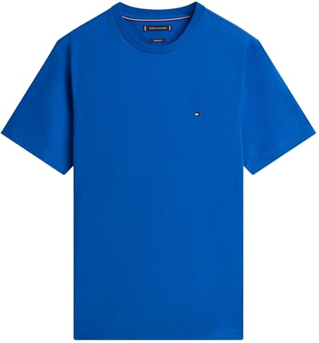 Tommy Hilfiger Herren T-Shirt Kurzarm Seasonal Solid Tee mit Rundhalsausschnitt, Blau (Vibrant Indigo), S – Ansicht 6