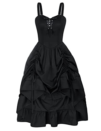 SCARLET DARKNESS Viktorianisches Sommerkleid Damen mit Kordelzug Festliche...