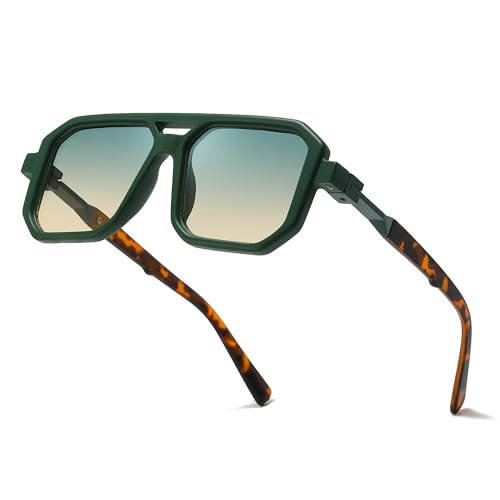 IGnaef Tangle Free Aviator Sunglasses for Women Men Trendy Square Frame with Double Bridge UV400 Protection IF6125