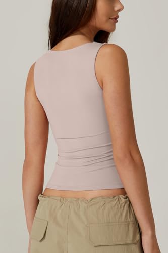 Image of QINSEN Women's Square Neck Sleeveless Double-Layer Tank Tops Basic Tight T Shirts