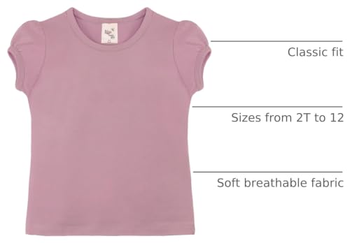 Image of Lilax Girls Short Puff Sleeve Cotton T-Shirt, Toddler & Little Girls Top | 95% Cotton Puff Sleeve Tee; Crewneck, Short Sleeve; Toddler & Girls Sizes 2T-12; for School, Play & Everyday; Machine Wash