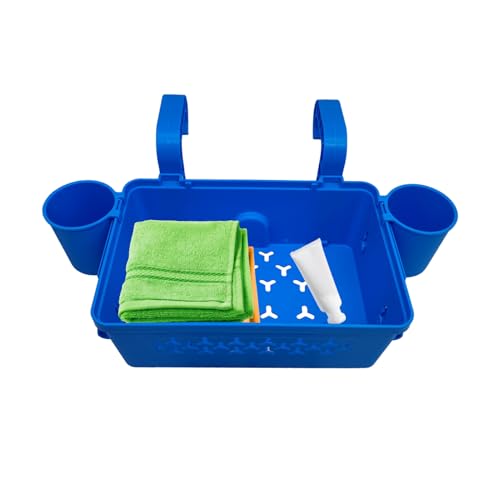 Whrcy Canasta de almacenamiento de piscina, cesta de piscina | Canasta de piscina de tierra,Organizador portátil con 2 portavasos ajustables para titulares de juguetes y bebidas de natación