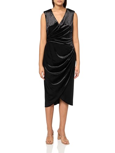 Adrianna Papell Women's Sleeveless Wrap Skirt Midi Length Stretch Velvet Jumpsuit Casual Night Out Dress, Black, 16