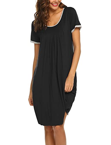 Vickybelle Women's Nightgown Cotton Novelty Sleepshirts V Neck Short Sleeve Sleep Shirt Loose Comfy Pajama Sleepwear S-Xl(2Xl,Black) #TOP4