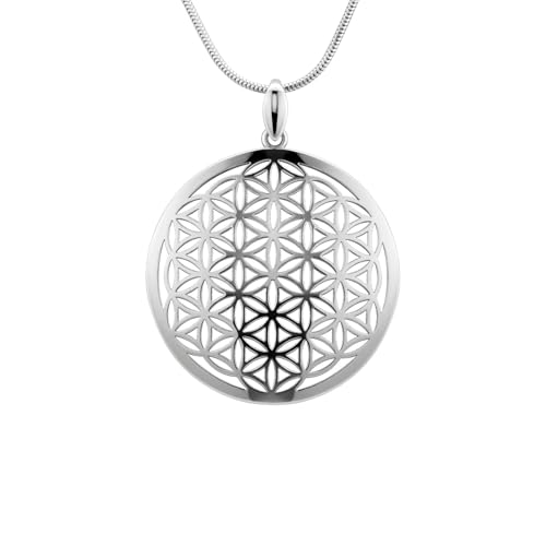 LillyMarie Collier Pour Femmes Avec Pendentif Fleur De Vie En Argent Avec Fermoir Mousqueton