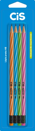 Lápis Preto HB CIS SPIRO c/borracha no topo, Blister c/4 unidades