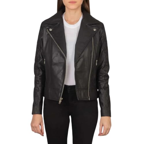 Classic Faux Leather Motorcycle Jacket, Black, Asymmetrical Zip Front, Multiple Pockets, Quilted Details2