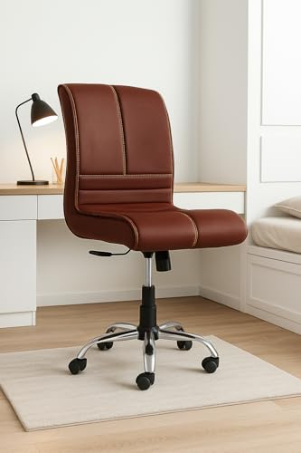 Image of NEWTURN Maxson ARMLESS (PRE-Assembled) with Heavy Duty Metal Stand Ergonomic Premium Leather Revolving Office Chair with 1 Years Warranty(TILT Pushback Mechanism) (Dark Brown)