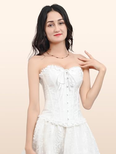 Zhitunemi Renaissance Corset Tops for Women: White Corsets Plus Size Halloween Costumes - Ren Faire for Renaissance Festival White Medium - Thumbnail 2