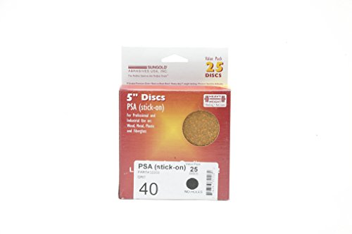 Sungold Abrasives 32203 PSA Sanding Discs 40 Grit Gold Heavyweight Paper Sticky Backed (25 Pack), 5