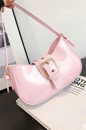 Image of Korean Style Leather Shoulder Bag with Buckle Glossy Finish Crossbody Purse for Daily Use Travel & Shopping Phone Purse with Adjustable Strap Lightweight Trendy Bag for Girls