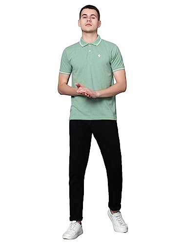 Image of Cantabil T-Shirt for Men l Breathable & Soft with Color Fastness Regular Fit Polo Neck Cotton Blend Fabric Solid Pattern