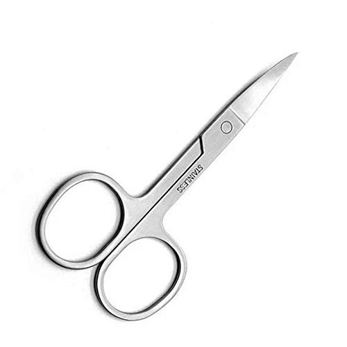 Ghelonadi Manicure Scissors Stainless Steel Curved Eyebrow Trimmer Eyelashes Nose Hair Nail Cutter Makeup Tools (1 PCS Steel Scissor)