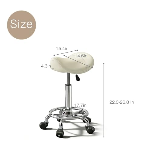 Image of Saddle Stool with Ring Pedal, Adjustable Hydraulic Rolling Chair with Wheels for Medical, Massage, Salon, Spa, Kitchen, and Drafting Use