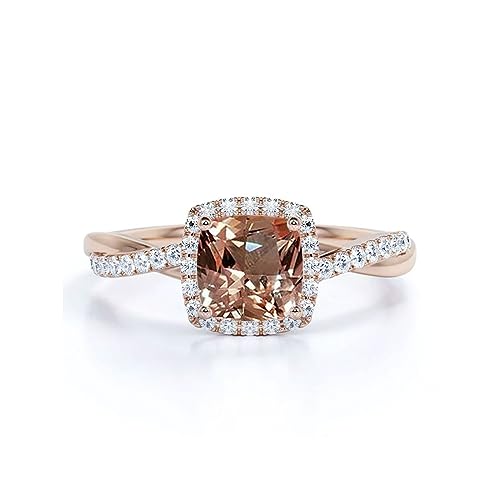 10K 14K 18K Gold Created Morganite Engagement Ring with Natural White Diamonds for Women Jewelry Gift for Her