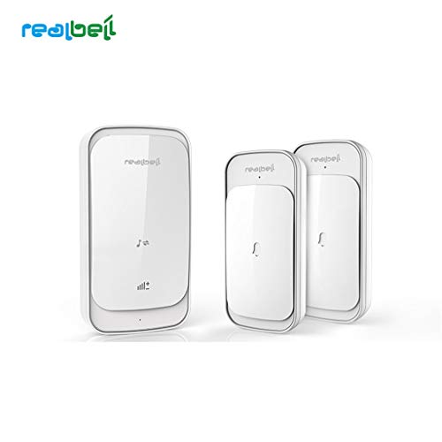 Preisvergleich Produktbild Drahtlose Funkklingel Set, JUSTSELL 58 Klingeltöne, 4 Lautstärkestufen, Wasserdicht Kabellose Türklingel Für Haus / Büro / Garten (1 Sender & 2 Empfänger SchwarzWeiß)