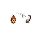 Inklusive Geschenkkarton Kleine Ohrstecker in Navetteform aus Bernstein und 925/000 Sterling Silber von Artisana-Schmuck