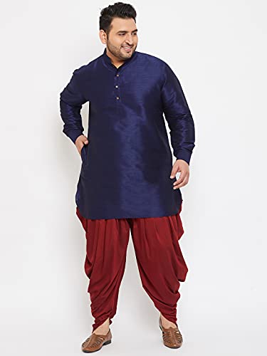 Image of VASTRAMAY Men's Silk Blend Solid Plus Kurta And Dhoti Set - Classic Ethnic Attire for Cultural Celebrations | Curved Hem Kurta With Contrast Cowl Dhoti Set