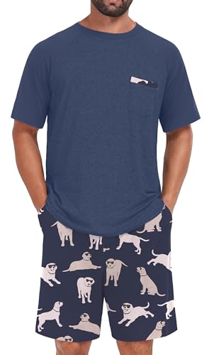 Image of Mens Pajamas Set Lightweight Summer Pjs Sleepwear Soft Comfy Short Sleeve Loungewear With Pocket (S-4X)