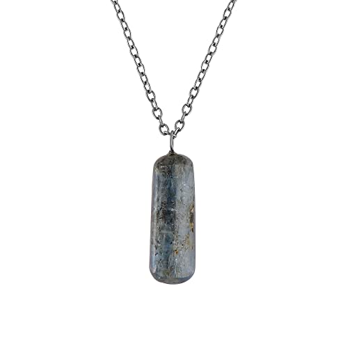 Kyanite Necklace Natural Raw Blue Kyanite Pendant | Black Plated Adjustable 16+2 Inch Chain | Healing Crystal Jewelry for Women & Men | 15–25 Carat