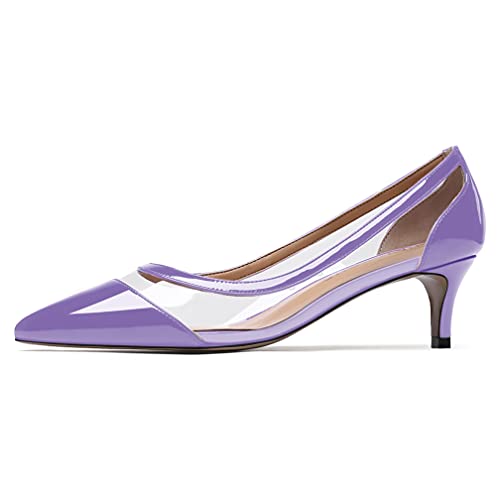 WAYDERNS Women's Slip On Pointed Toe Patent Transparent Clear PVC Solid Kitten Low Heel Pumps Shoes 2 Inch2